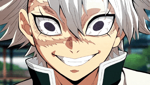 a close up of a anime character with white hair