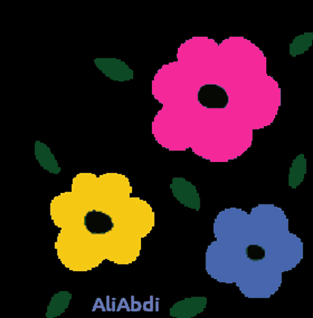 a black background with flowers and the name aliabdi on the bottom