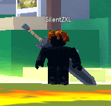 a black roblox character is holding a large sword and the name silentzxl is visible above him