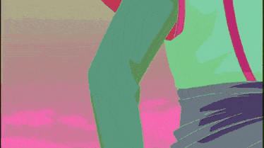 a purple hand is reaching out towards a red object .