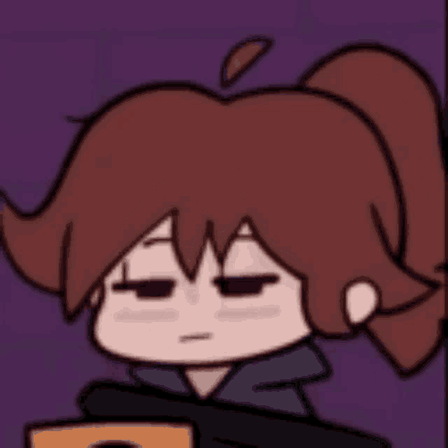 a cartoon of a girl with a ponytail is yawning while holding her hand to her mouth .