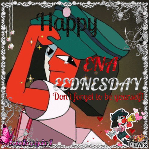 a picture of a cartoon character with the words happy wednesday on it