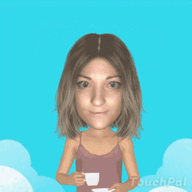a woman is holding a cup of coffee and says good morning