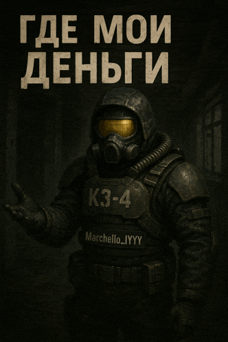 a soldier with a gas mask on has k3-4 on his vest