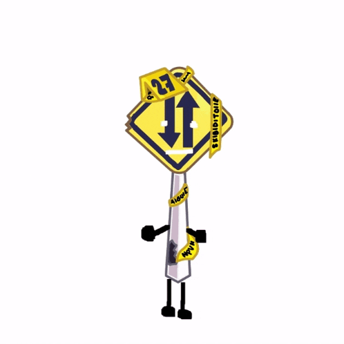 a bunch of yellow signs with arrows pointing in opposite directions are stacked together
