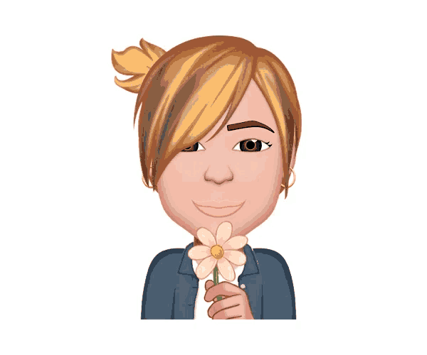a cartoon of a woman holding a flower in her hands