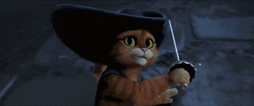 a cartoon character is holding a sword and a shield