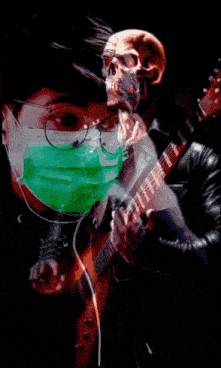 a man wearing a mask playing a guitar