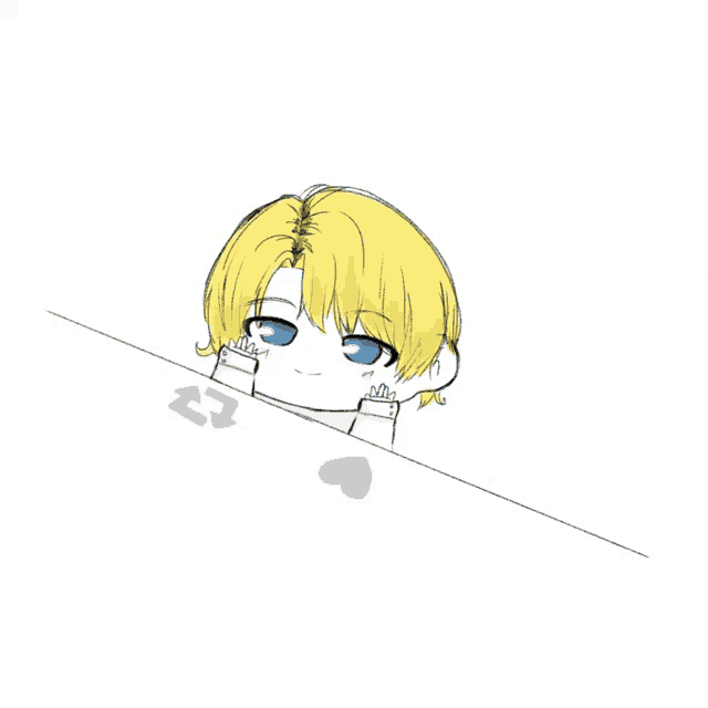 a drawing of a person with yellow hair and blue eyes with a heart in the background