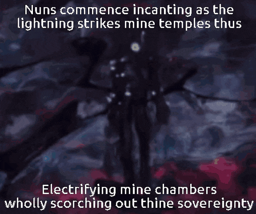 nuns commence incanting as the lightning strikes mine temples thus electrifying mine