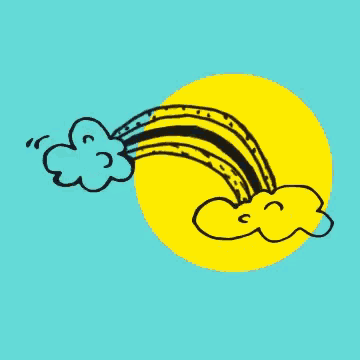 a cartoon drawing of a rainbow with a cloud coming out of it