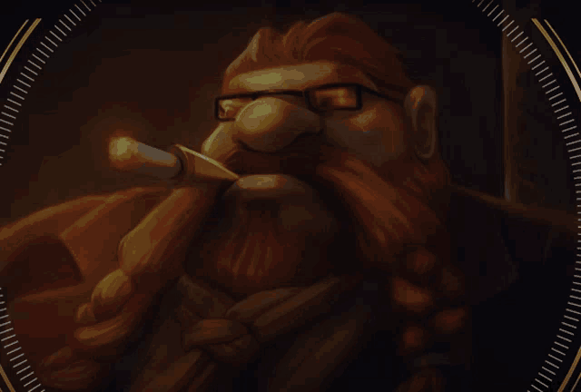 a bearded man with glasses is smoking a cigar