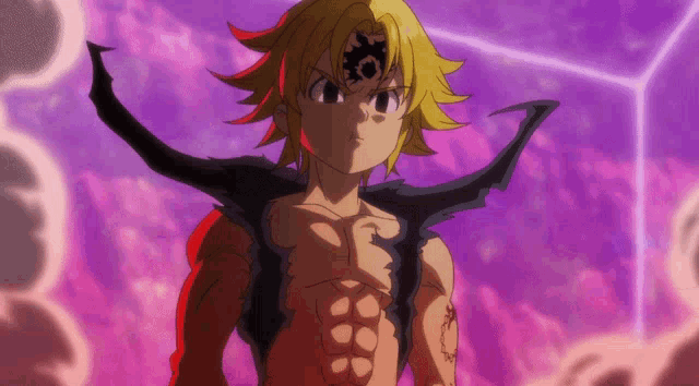 a cartoon character with a purple background has a black wing on his back
