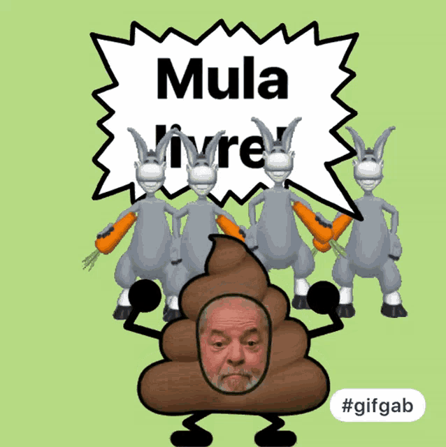 a cartoon drawing of donkeys holding carrots and the words mula livre