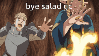 a cartoon of a man in armor and a woman with the words " bye salad gc " on the bottom