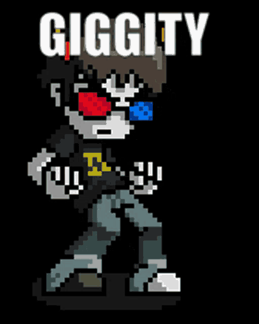 a pixel art drawing of a person with the word giggity on the bottom