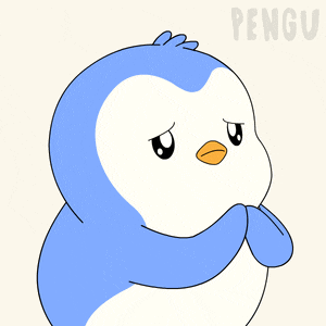 a penguin with a sad look on its face and the word pengu in the background