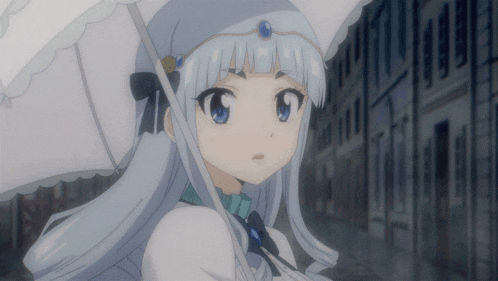 a girl with white hair holding an umbrella
