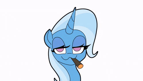 a cartoon of a blue unicorn with a cigar in its mouth