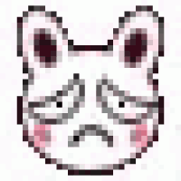 a pixel art drawing of a frog with a bloody mouth and a red tongue .