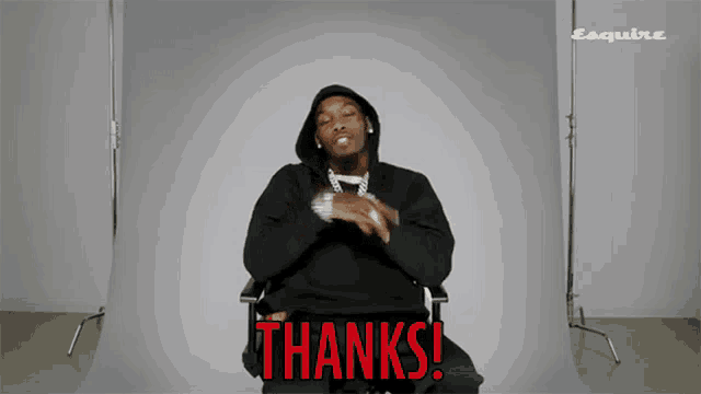 a man in a hooded sweatshirt says thanks