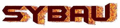 the word sybau is written in red with flames coming out of it