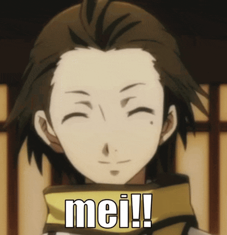 a close up of a person 's face with the words mei on it