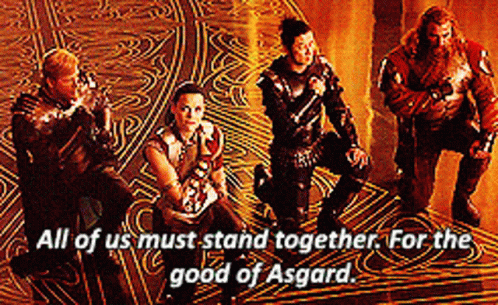 Stand Together For The Good Of Asgard GIF - Stand Together For The Good Of Asgard The Warriors Three GIFs