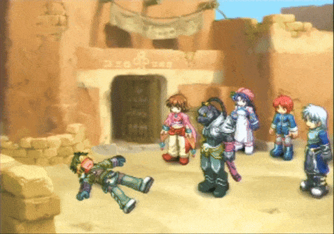 a group of cartoon characters are standing in front of a building with a banner that says dna