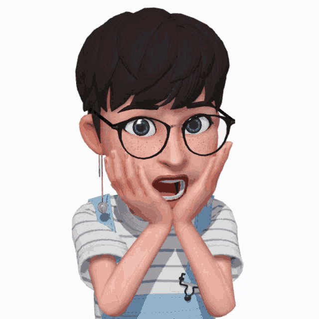 a cartoon girl wearing glasses and overalls has her mouth open