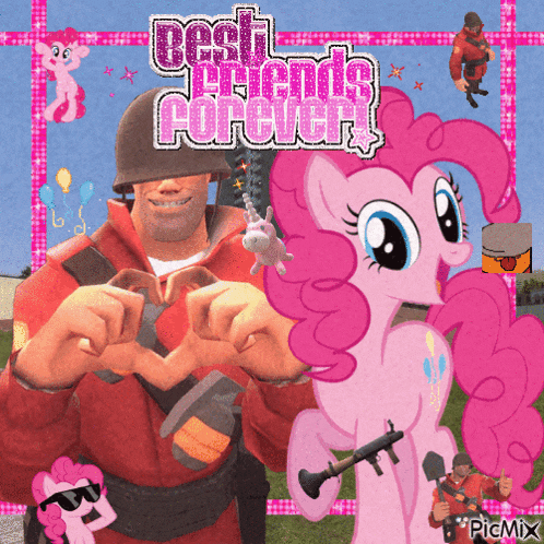 a picture of a soldier and a pink pony with the words best friends forever