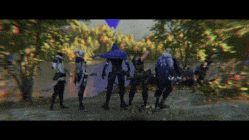 a group of soldiers are standing in a forest