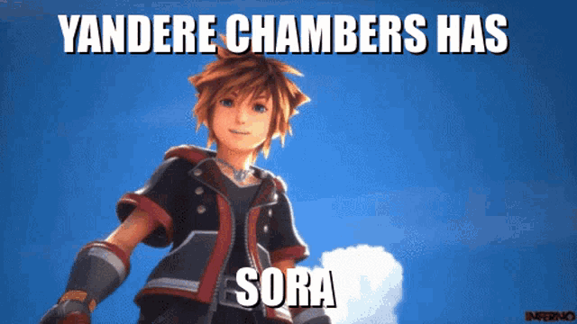 a cartoon character with the words yandere chambers has sora on the bottom