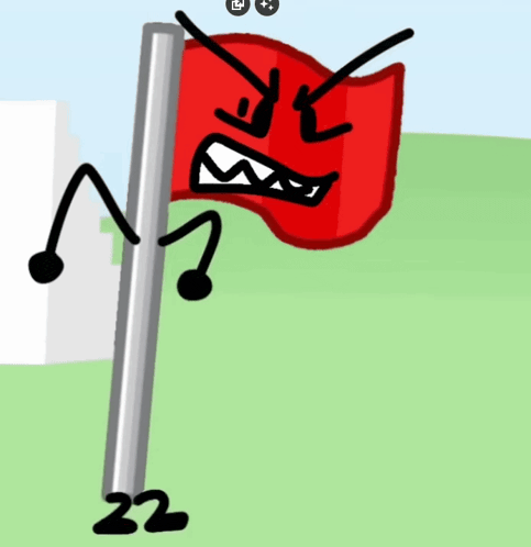 a cartoon drawing of a red flag with an angry face standing on a pole