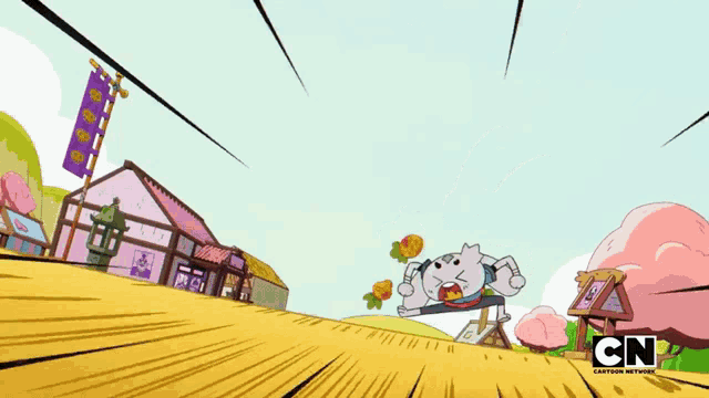 a cartoon of a rabbit holding carrots with cn cartoon network written on the bottom