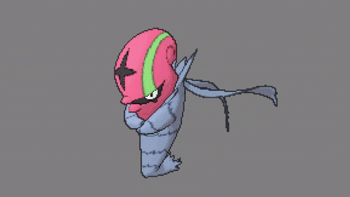 a pixel art of a red and green monster with a scarf around its neck