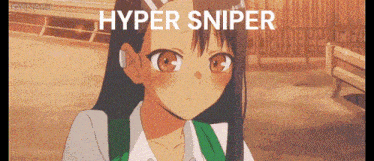 a girl in a school uniform with the words `` hyper sniper '' written on it .