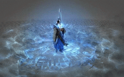 a person holding a sword in a circle with the word delta written on the bottom