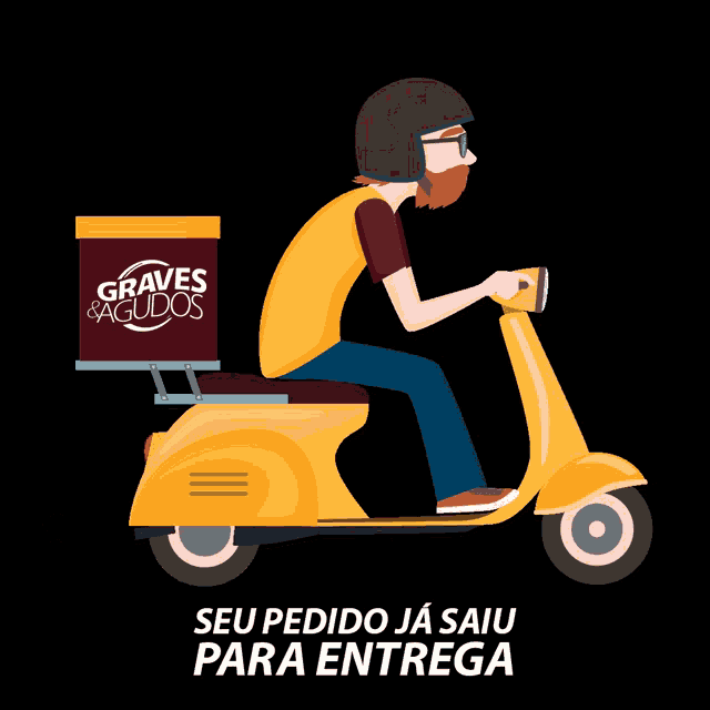a man is riding a scooter with a box on the back that says graves agudos