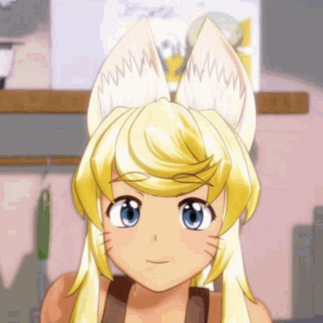 a cartoon girl with blonde hair and cat ears