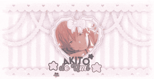 a picture of akito de umi on a pink and white background