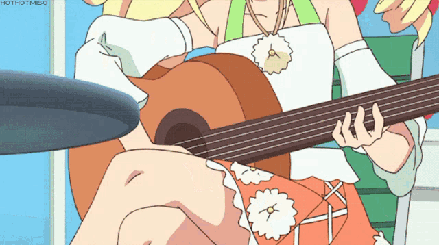 a cartoon of a girl playing a guitar with the hashtag hothotmiso