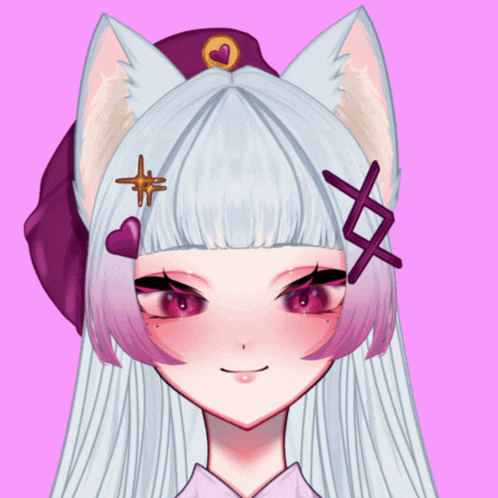 a drawing of a girl with white hair wearing a cat hat