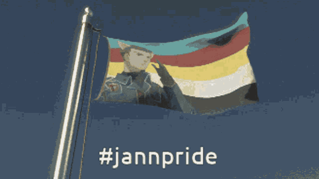 a flag with a picture of a man and the words #jannpride below it