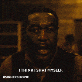 a man with his mouth open says i think i shat myself #sinnersmovie