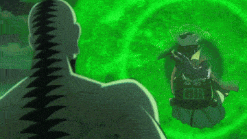 a man with a green lightning bolt on his back