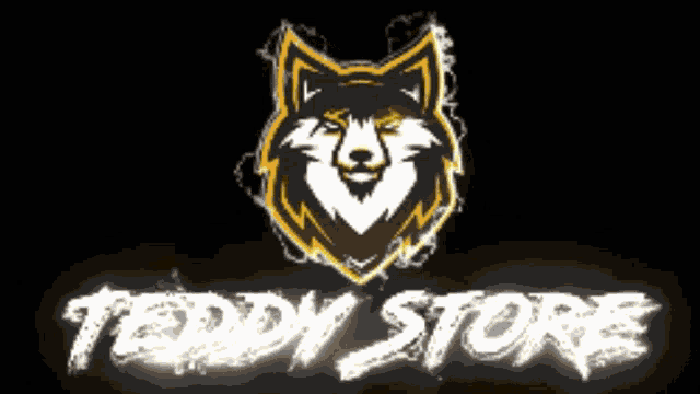 a logo for the teddy store with a wolf on it
