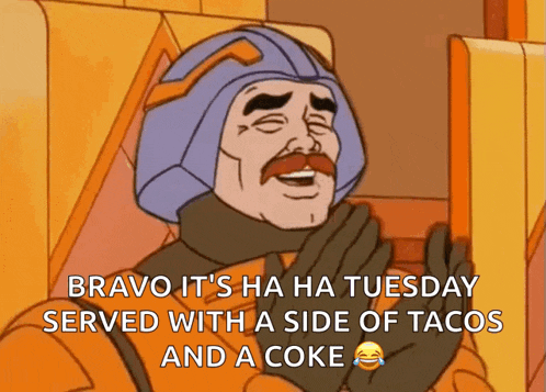 a cartoon character says bravo it 's ha ha tuesday