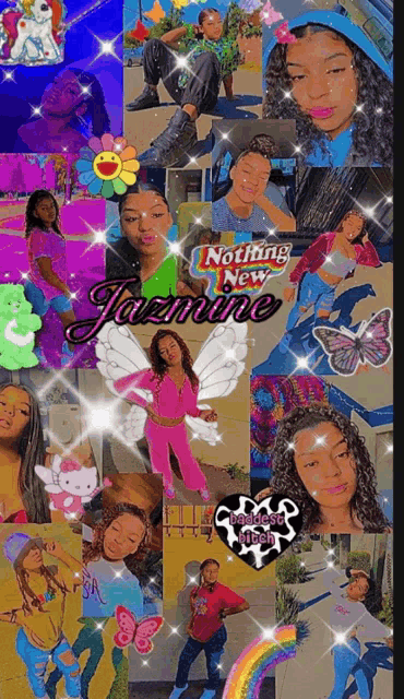 a collage of pictures of a girl with the name jazmine on the bottom