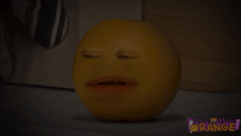 a cartoon orange with its eyes closed and the words annoying orange on the bottom right